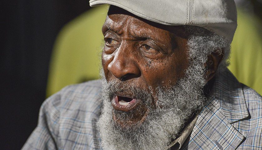 

<p>Civil rights activist and groundbreaking comedian Dick Gregory died on Saturday, Aug. 19, 2017. This photo was taken during a panel discussion on the protests in Ferguson, Mo., following the shooting of unarmed teenager Michael Brown. (Freddie Allen/AMG/NNPA)</p>
<p>“><figcaption class=