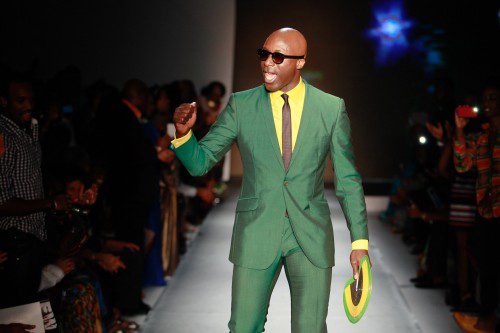 

<p>Ozwald Boateng, a British designer of Ghanaian descent, takes to the runway in one of his distinctive creations. Boateng was presented the “Lifetime Achievement Award” at the event.</p>
<p>“><figcaption class=