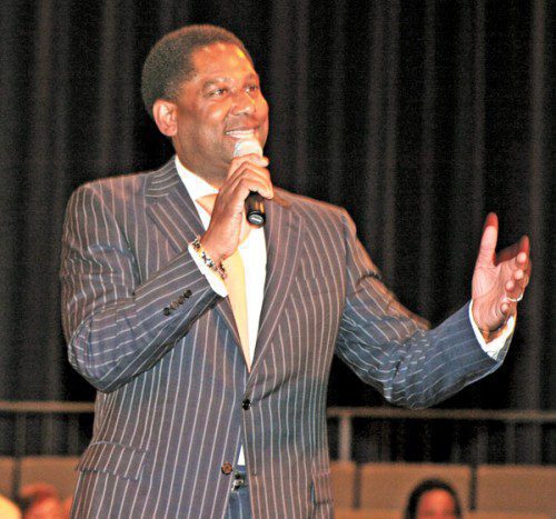 Pastor Jeffrey A. Johnson Sr. of Eastern Star Church welcomes members and guests during a dedication service for the congregation’s new Northwest Campus.