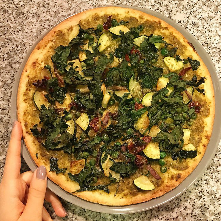 

<p>Pesto and kale cauliflower pizza</p>
<p>“><figcaption class=