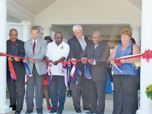 Mt. Paran Baptist Church ribbon cutting ceremony for its senior housing project, located at 3935 N. Franklin Rd. Participants (left to right) included Rev. Douglas Hairston of the Front Porch Alliance, City-County Councilman Mike McQuillen, state Rep. John Bartlett, D-Indianapolis; Jerry Williams, Pastor T.D. Robinson of Mt. Paran, and Melissa Drew.