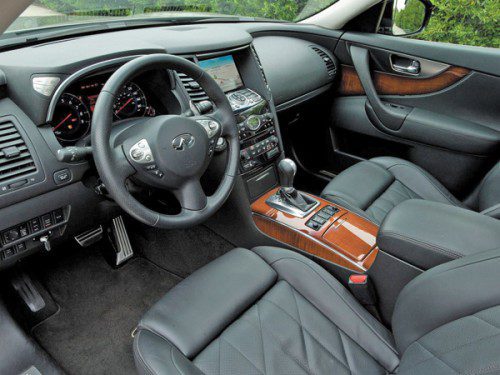 

<p>The interior of my FX was just as slick as the exterior. Over<br />
the past few years, I think Infiniti has overtaken other Asian<br />
luxury brands in the design of its interiors. All vehicles have<br />
four tires and an engine; it’s the interiors that play a huge role<br />
in setting them apart. The FX’s was plush. My test vehicle had a<br />
quilted pattern designed into the leather seats, it featured maple<br />
veneer that was stained to look like rosewood, French stitching,<br />
heated and cooled front seats, satellite radio, Bluetooth, a moon<br />
roof and keyless lock and unlock as well as push button start and<br />
stop. That was just for openers.</p>
<p>Some of the vehicle’s other stuff was a navigation system, voice<br />
controls, a 9.3GB hard drive, streaming audio via Bluetooth, dual<br />
occupant front seat memory and a power tilt and telescoping<br />
steering wheel.</p>
<p>“><figcaption class=