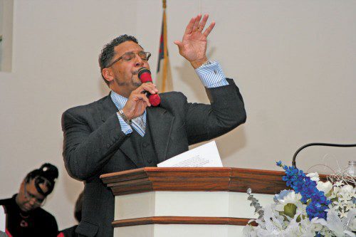 Pastor Tony McGee of Zion Hope Baptist Church delivers a message as guest speaker for the 87th anniversary celebration of Bethany Missionary Baptist Church. 