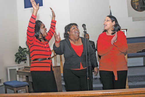 Members of the Bethany devotional team sing opening selections. The Zion Hope Choir (not pictured) also rendered praise and worship favorites. (Photos/L. Blaylock)