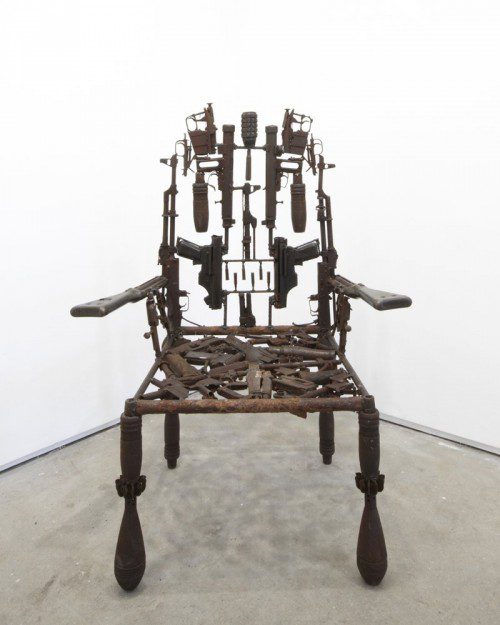 

<p>A mask from Goncalo Mabunda’s recent exhibition in London. Mabunda, who was exposed to weaspons before he could read or write through an uncle who was a soldier, says he wants to do remove guns from the social landscape of his country.</p>
<p>“><figcaption class=