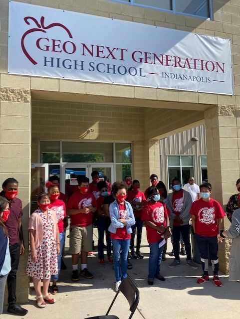 

<p></noscript>Students gather to celebrate the opening of GEO Next Generation High School. (Photo provided)</p>
<p>“><figcaption class=