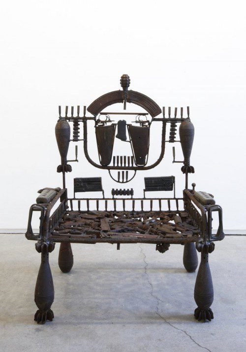 

<p>A mask from Goncalo Mabunda’s recent exhibition in London. As well as having an aesthetic value, Mabunda’s work serves a practical purpose — removing weapons from circulation and rendering them inoperable.</p>
<p>“><figcaption class=