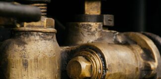 water drop on brass pipe