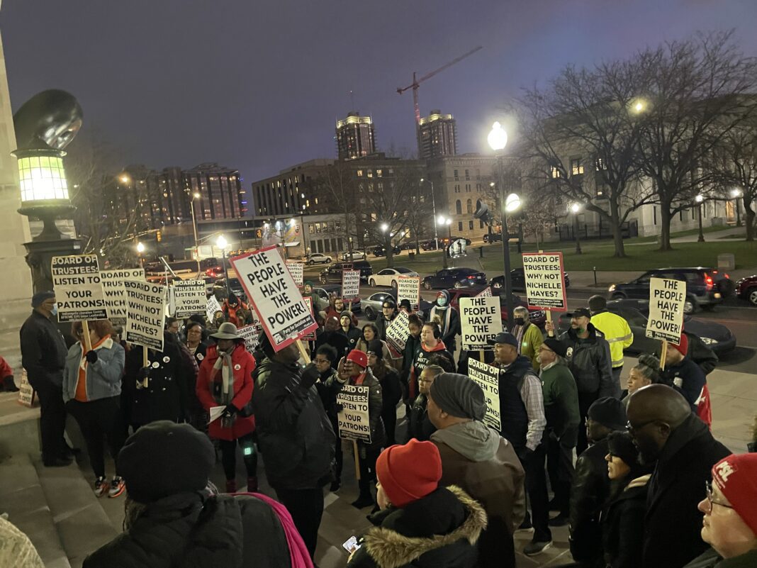 community members gathered to protest in support of nichelle hayes