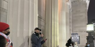 Stephen Lane speaking at a IndyPL protest for Nichelle Hayes, Dec. 12, 2022