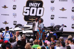 Angela Brow performed God Bless America before the 500 mile in front 300,000+ Indianapolis 500 race fans. (Photo/David Dixon)