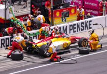 Winner of the 2023 Indianapolis 500 Josef Newgarden and his elite pit crew on May 28, 2023. (Photo/David Dixon)