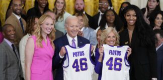 LSU's Angel Reese and President Joe Biden
