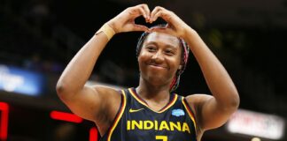 a photo Indiana Fever rookie center and 2023 all-star starter Aliyah Boston during a game against the Chicago Sky on July 2 at Gainbridge Fieldhouse.