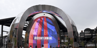 “Sphere” and “Together,” created by Latin-American artist Herman Mejia for the Bicentennial Unity Plaza at Gainbridge Fieldhouse. (Photo provided/Herman Mejia)