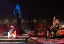 Ty Fanning, Andrea San Miguel, and Terry Bell in the IRT's 2023 production of Mary Shelley's Frankenstein. Photo by Zach Rosing.