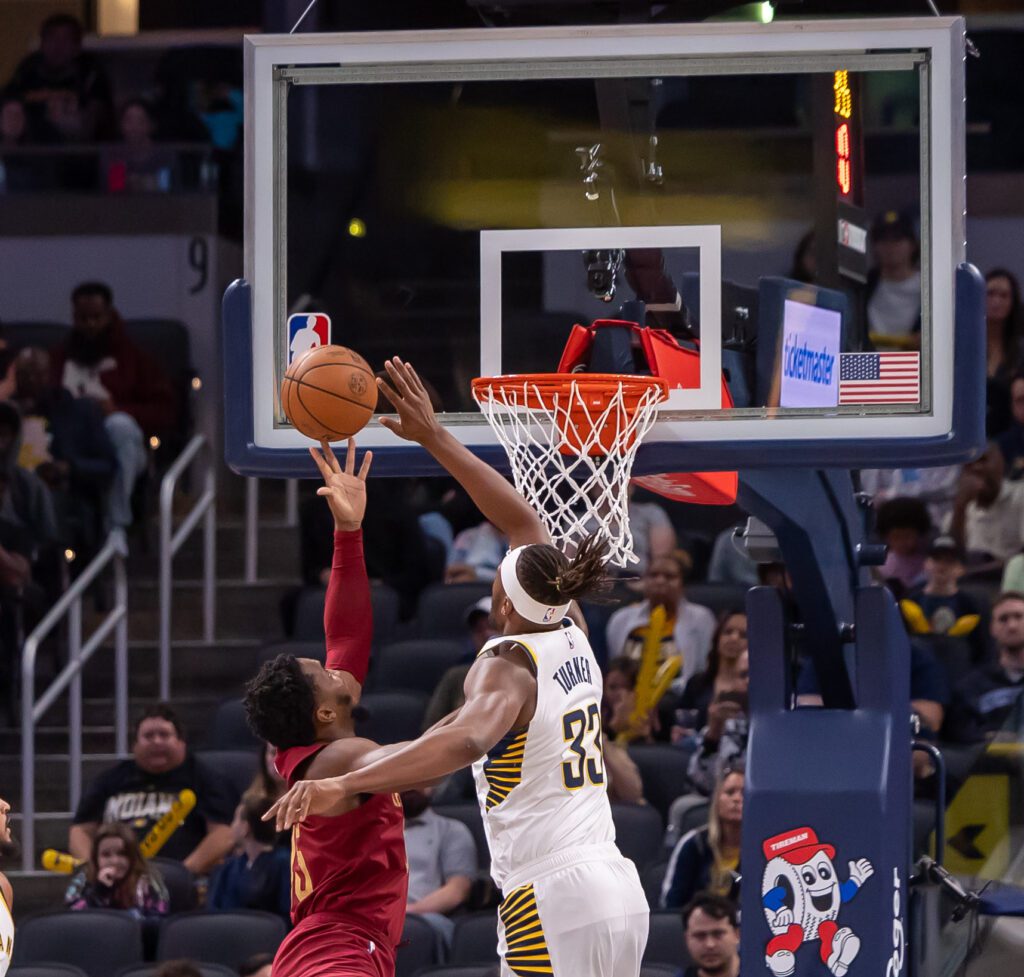 Indiana Pacers vs. Cleveland Cavaliers (Cavs) on Oct. 20, 2023. The Pacers defeated the Cavaliers 109-104 in the final game of the 2023-24 NBA Preseason.