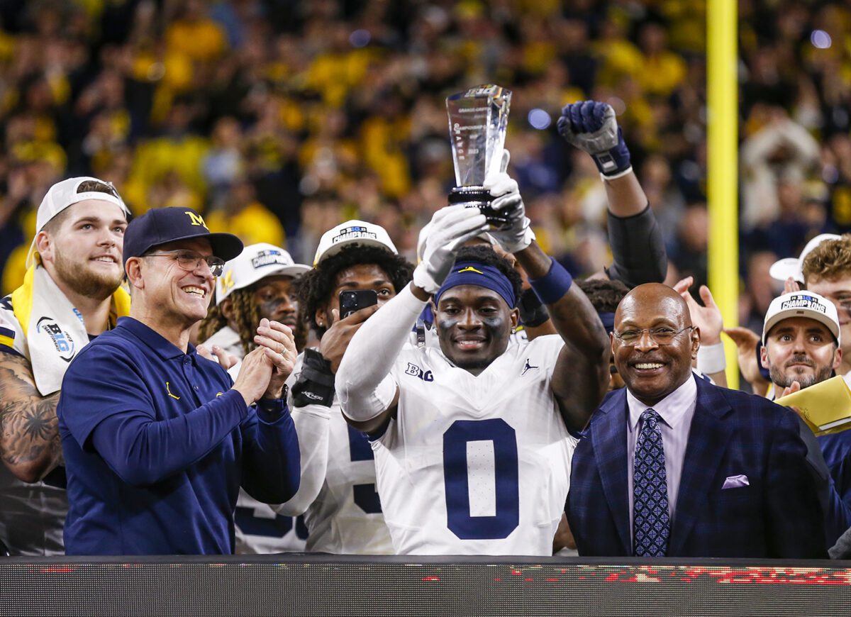 MVP football player celebrates at 2023 Big Ten Championship Game