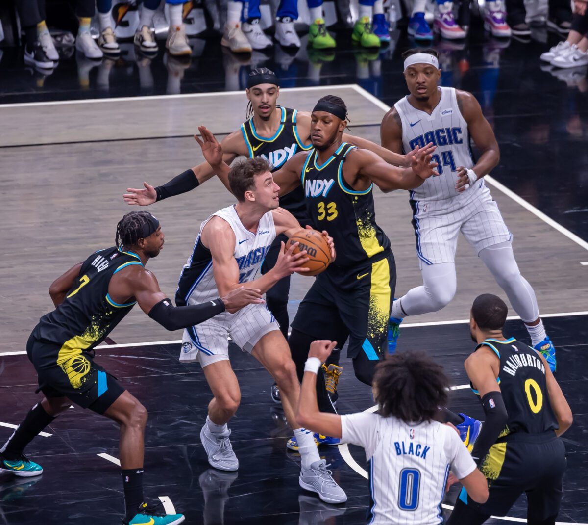 Indiana Pacers versus Orlando Magic NBA basketball game at Gainbridge Fieldhouse in Indianapolis, Indiana.