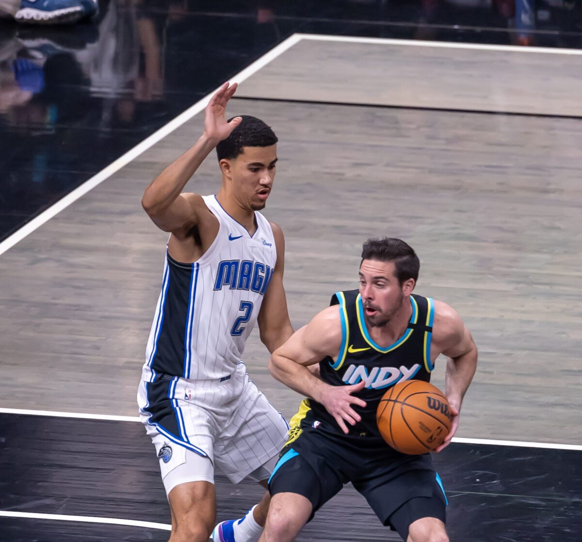 Indiana Pacers versus Orlando Magic NBA basketball game at Gainbridge Fieldhouse in Indianapolis, Indiana.