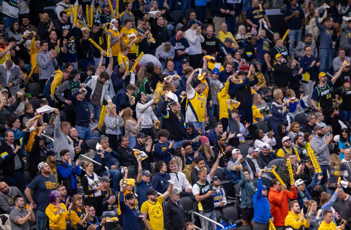 Fans during NBA in-season tournament basketball game at Gainbridge Fieldhouse.