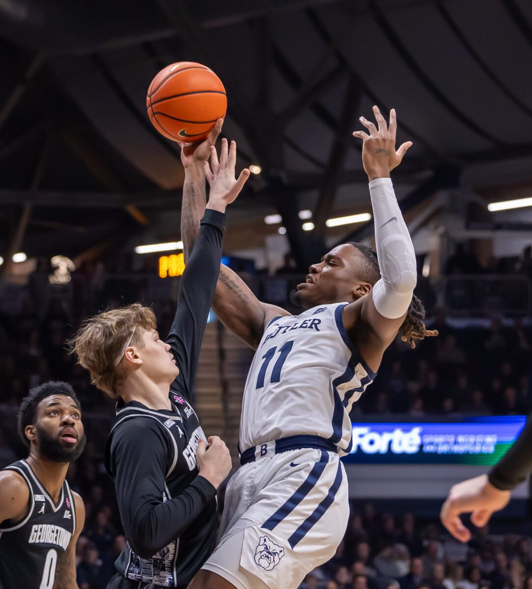 Butler Bulldogs versus Georgetown Hoyas men's basketball game at Hinkle Fieldhouse on December 19, 2023.