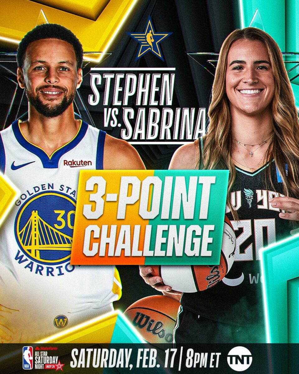 NBA All-Star 2024, Stephen curry vs Sabrina Ionescu 3-point challenge.