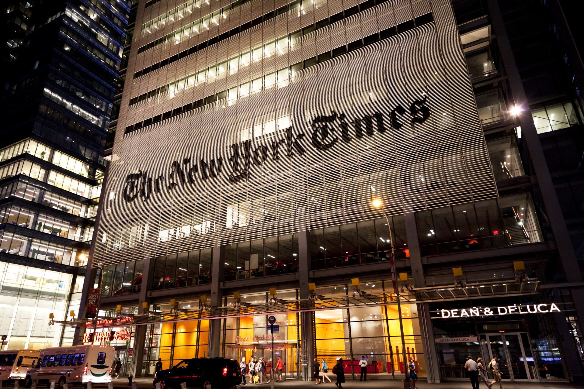 New York Times headquarters used as decoration to discuss the lawsuit against OpenAI (ChatGPT) and Microsoft.