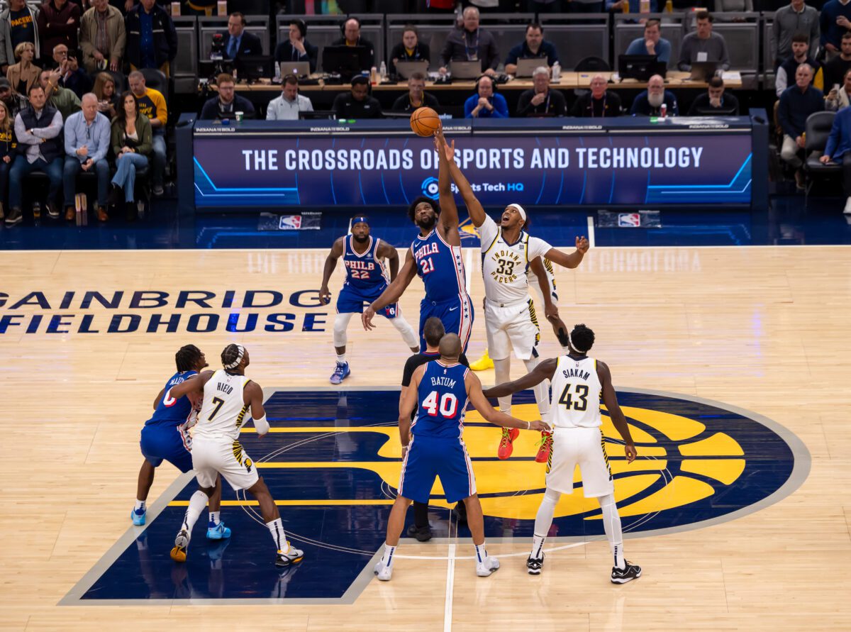 Philadelphia 76ers versus Indiana Pacers basketball game at Gainbridge Fieldhouse on January 25, 2024.