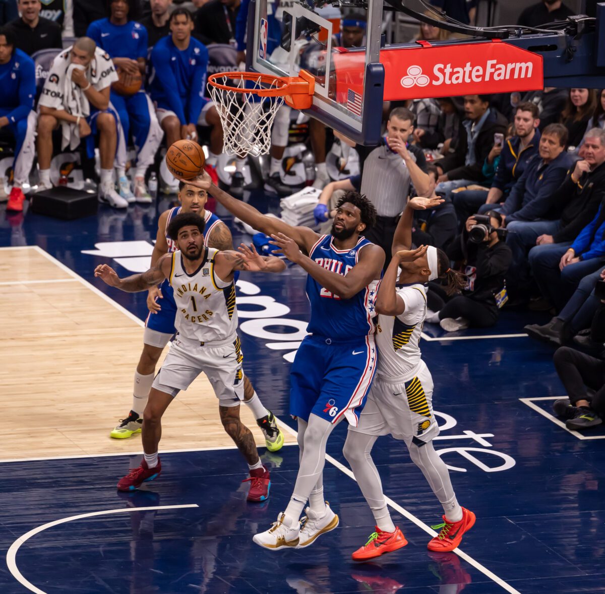 Philadelphia 76ers versus Indiana Pacers basketball game at Gainbridge Fieldhouse on January 25, 2024.