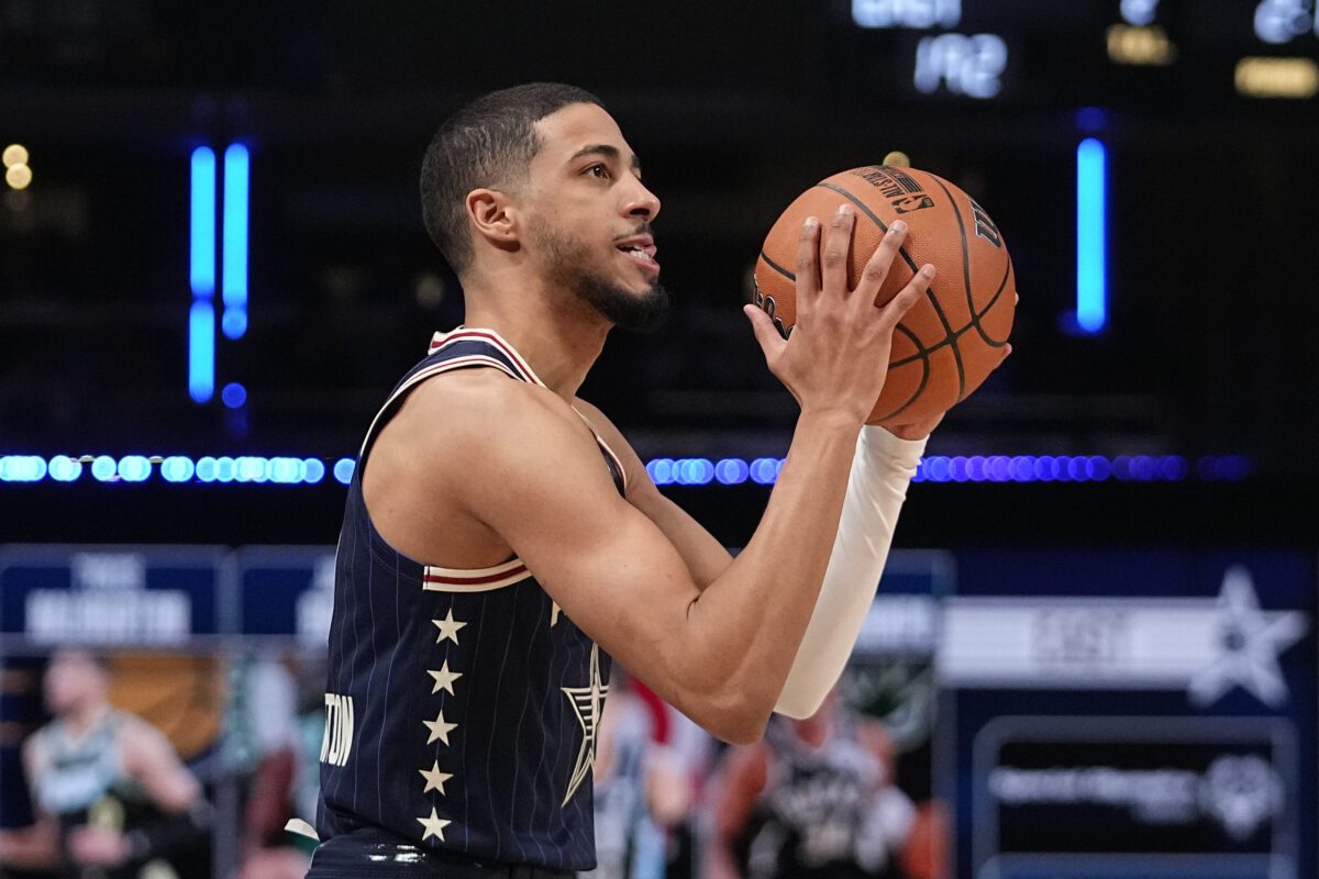 Tyrese Haliburton at the 73rd NBA All-Star Game at Gainbridge Fieldhouse in Downtown Indianapolis, IN on February 18, 2023.