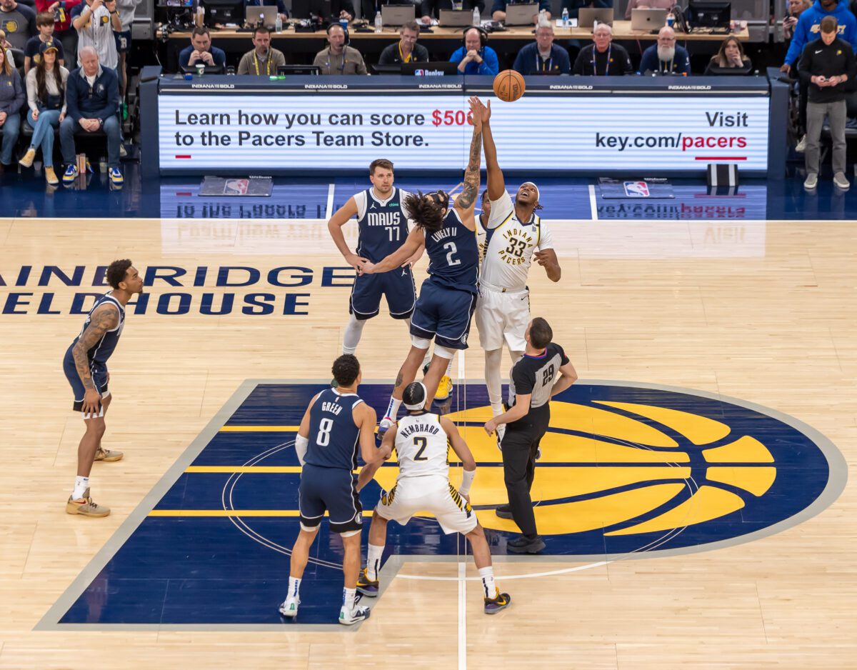 The Dallas Mavericks and Indiana Pacers tip off the basketball game at Gainbridge Fieldhouse in Downtown Indianapolis, IN. on February 25, 2024. (Photo/Walt Thomas)