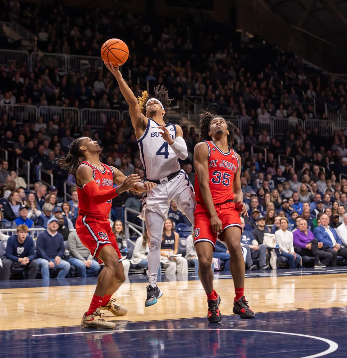 St. John's Red Storm versus Butler University Bulldogs mens basketball game photo at Hinkle Fieldhouse on February 29, 2024. (Photo/Walt Thomas)