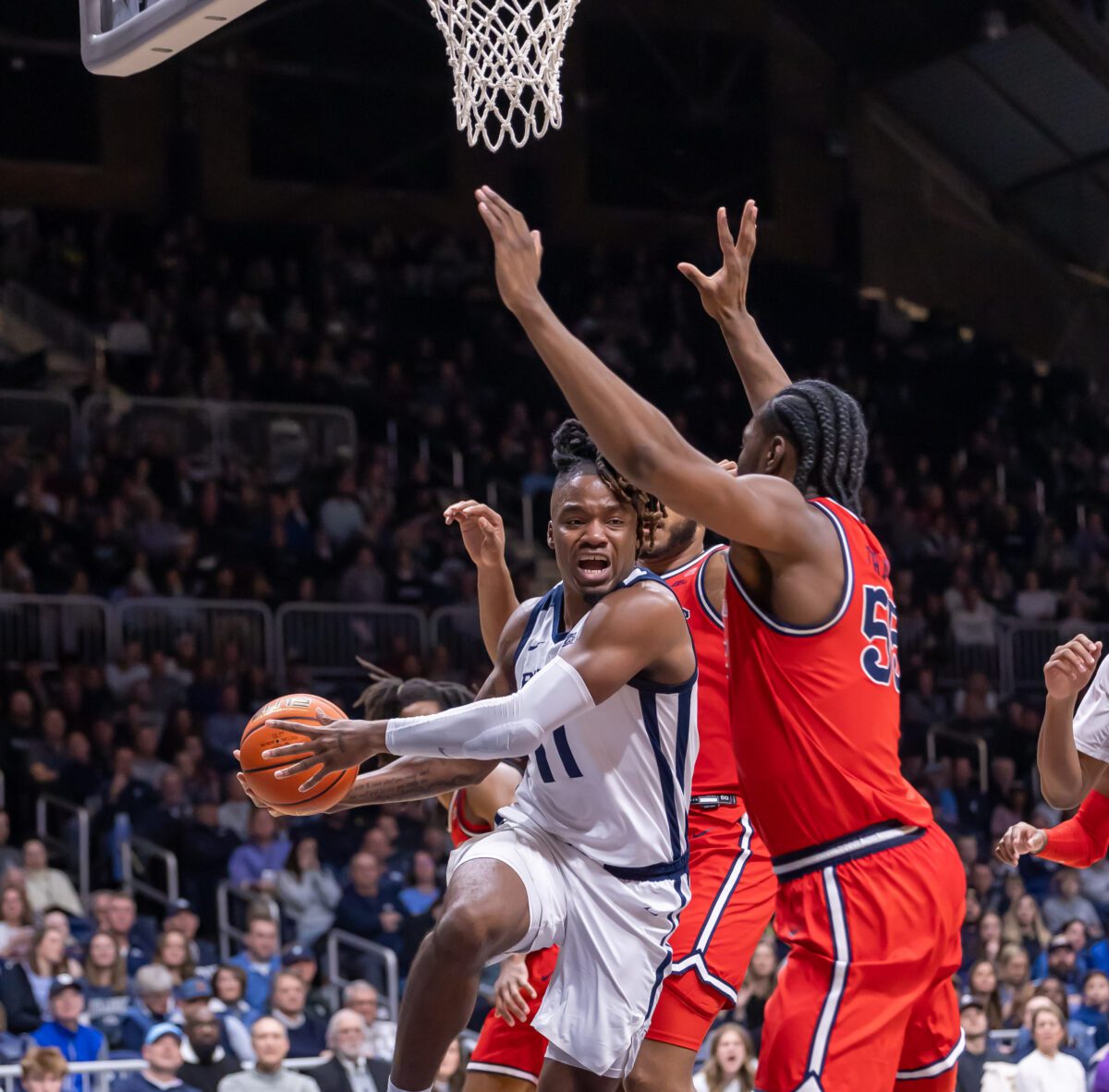 St. John's Red Storm versus Butler University Bulldogs mens basketball game photo at Hinkle Fieldhouse on February 29, 2024. (Photo/Walt Thomas)