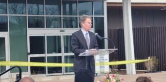 Mayor of Indianapolis Joe Hogsett speaks to the importance of the new Eskenazi Health Thomas and Arlene Grande Campus, located at 6002 East 38 Street on the Eastside of Indianapolis. (Photo/Noral Parham III)