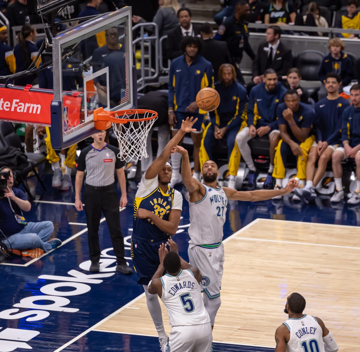 Minnesota Timberwolves versus Indiana Pacers NBA basketball game on March 07, 2024 at Gainbridge Fieldhouse in Downtown Indianapolis, IN. Photo taken by Walt Thomas.