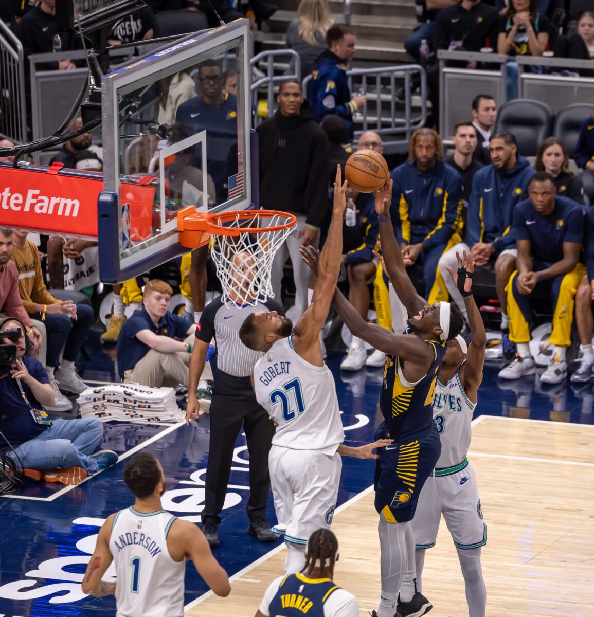 Minnesota Timberwolves versus Indiana Pacers NBA basketball game on March 07, 2024 at Gainbridge Fieldhouse in Downtown Indianapolis, IN. Photo taken by Walt Thomas.