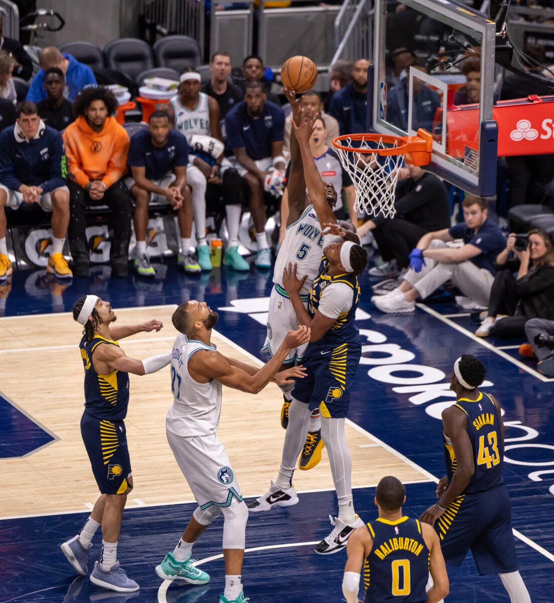 Minnesota Timberwolves versus Indiana Pacers NBA basketball game on March 07, 2024 at Gainbridge Fieldhouse in Downtown Indianapolis, IN. Photo taken by Walt Thomas.