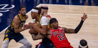 Chicago Bulls at Indiana Pacers NBA basketball game at Gainbridge Fieldhouse in Downtown Indianapolis, Indiana on March 13, 2024. Photos taken by Walt Thomas.