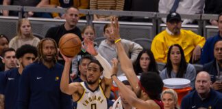 Cleveland Cavaliers at Indiana Pacers NBA basketball game, Gainbridge Fieldhouse, Downtown Indianapolis, Indiana, March 18, 2024 by Walt Thomas.