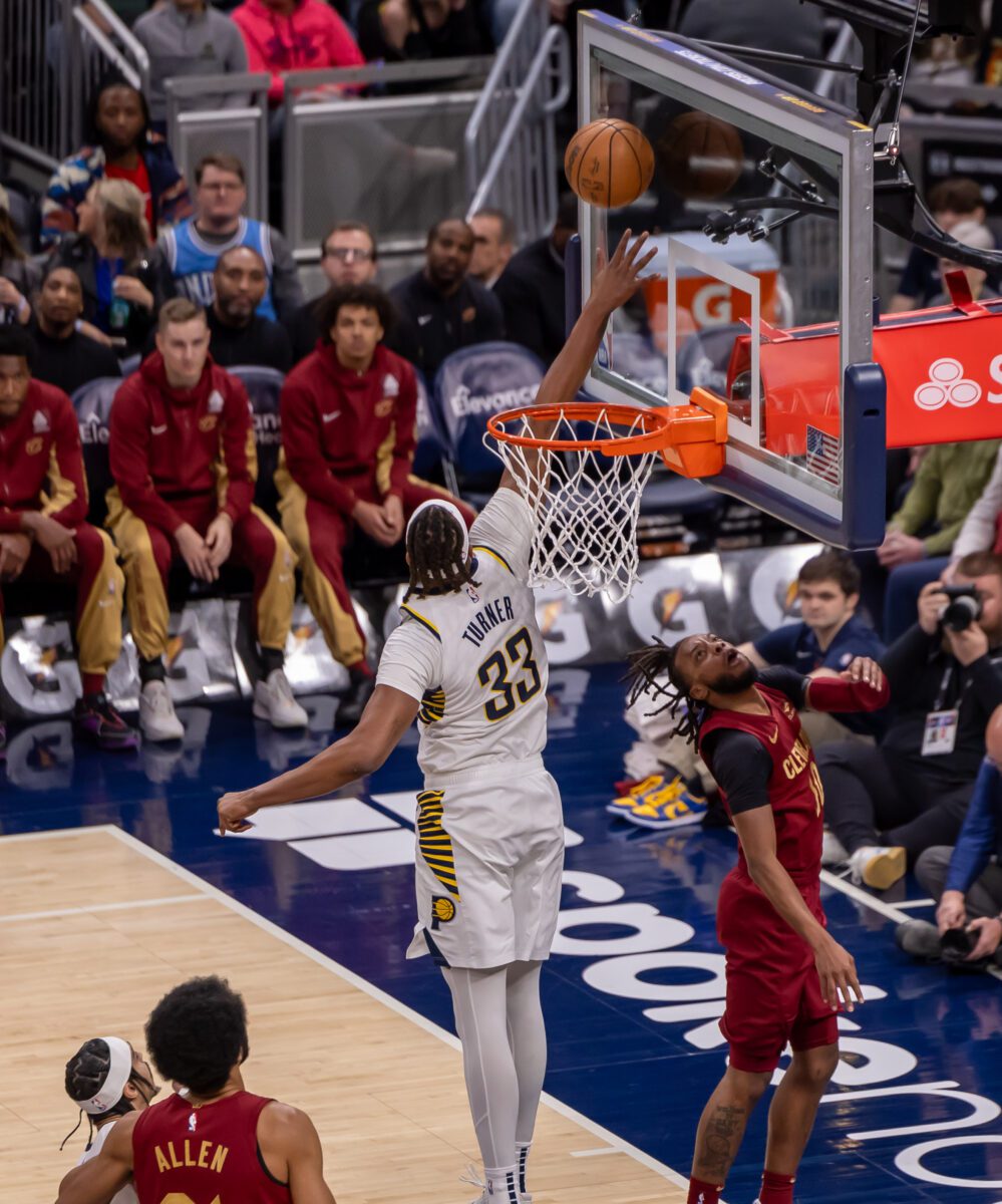 Cleveland Cavaliers at Indiana Pacers NBA basketball game, Gainbridge Fieldhouse, Downtown Indianapolis, Indiana, March 18, 2024 by Walt Thomas.