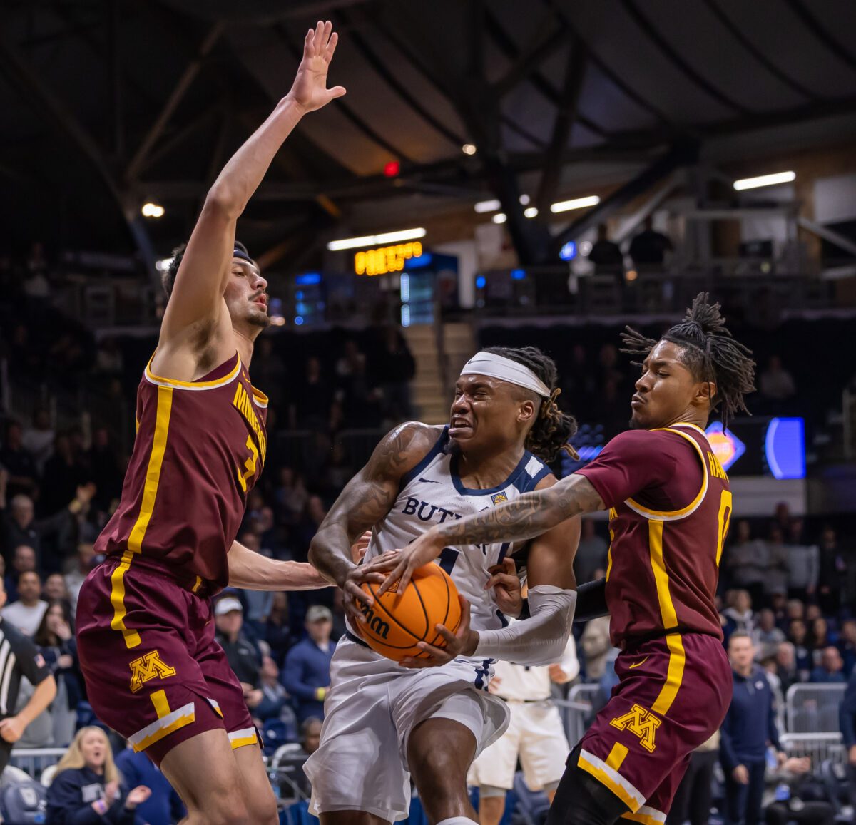 University of Minnesota versus Butler University NCAA college basketball game at Hinkle Fieldhouse on March 19, 2024. Photo by Walt Thomas.