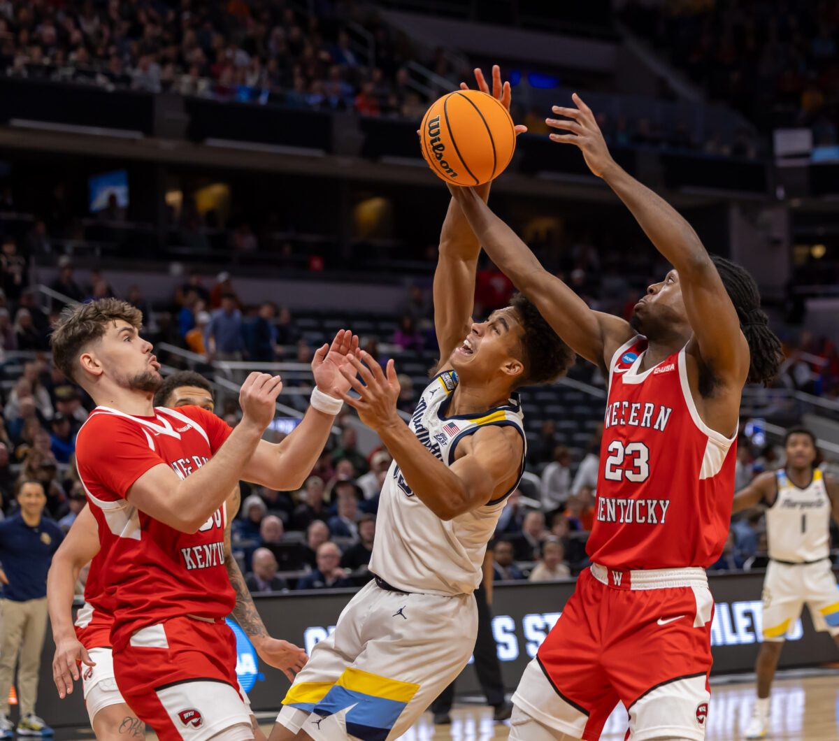 Marquette University versus Western Kentucky University during NCAA Men's Basketball Tournament on March 22, 2024 at Gainbridge Fieldhouse in Downtown Indianapolis, IN. Photo taken by Walt Thomas.