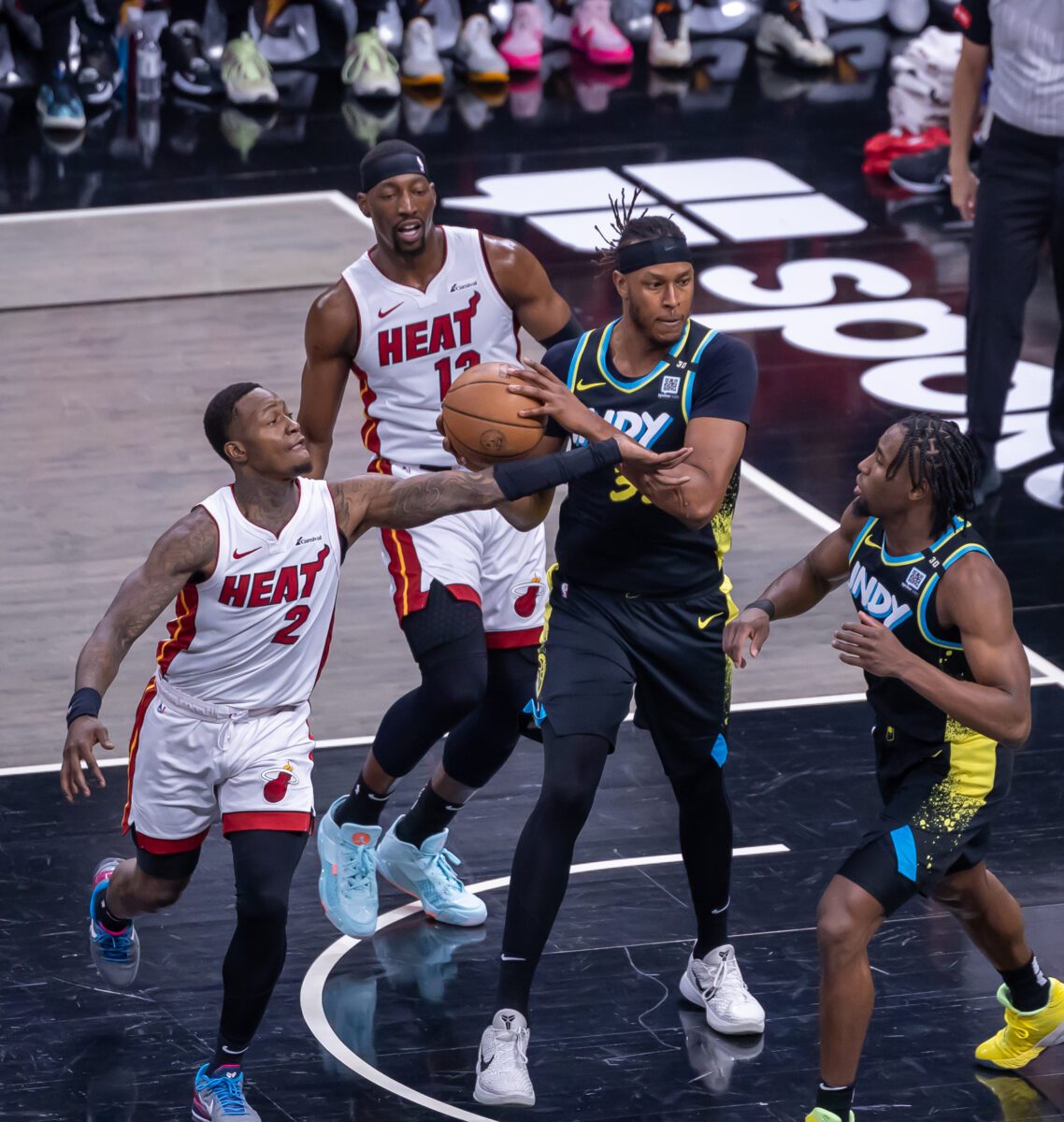 Miami Heat versus Indiana Pacers NBA basketball game on April 7, 2024 at Gainbridge Fieldhouse in Downtown Indianapolis, Indiana. Photo by Walt Thomas.