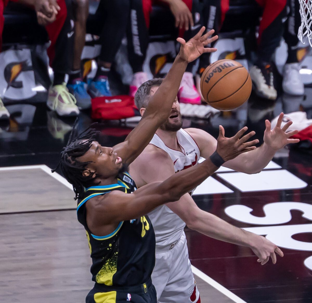 Miami Heat versus Indiana Pacers NBA basketball game on April 7, 2024 at Gainbridge Fieldhouse in Downtown Indianapolis, Indiana. Photo by Walt Thomas.