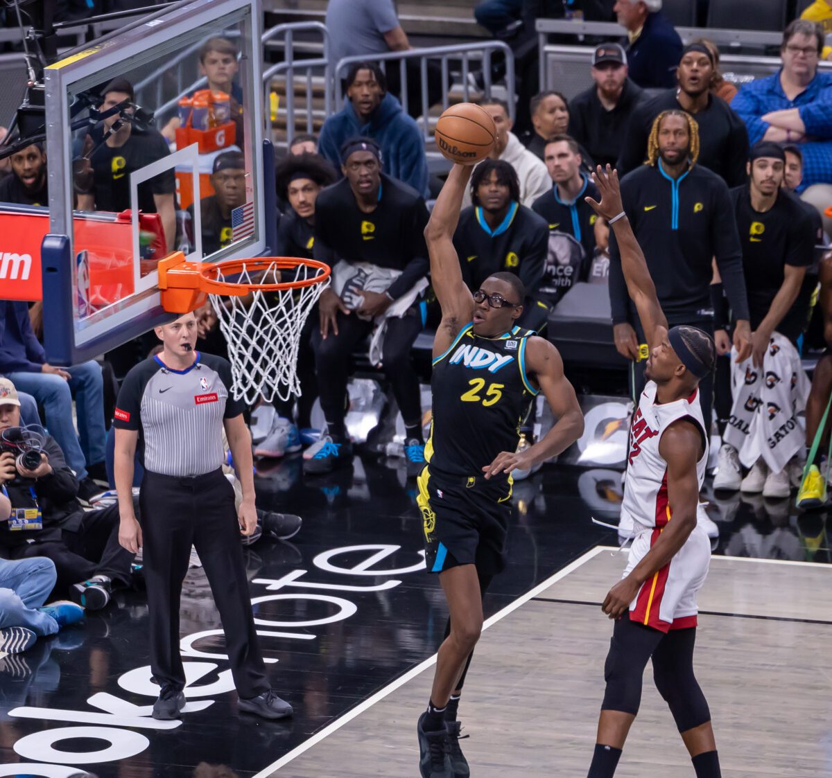 Miami Heat versus Indiana Pacers NBA basketball game on April 7, 2024 at Gainbridge Fieldhouse in Downtown Indianapolis, Indiana. Photo by Walt Thomas.