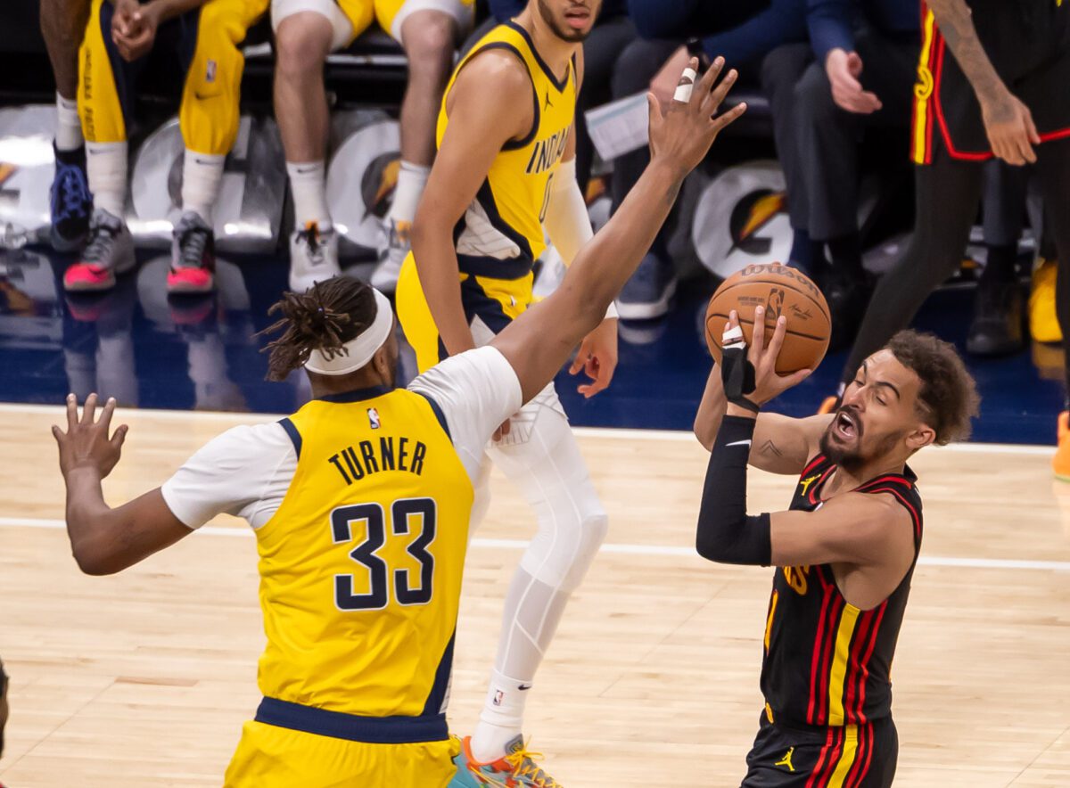 Atlanta Hawks at Indiana Pacers at Gainbridge Fieldhouse in Downtown Indianapolis, IN on April 14, 2024. (Photo/Walt Thomas)