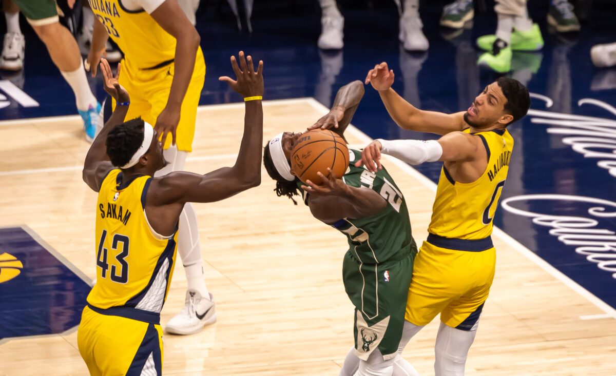 Game 3 between the Milwaukee Bucks and Indiana Pacers, first round of the 2024 NBA Playoffs, on April 26, 2024 at Gainbridge Fieldhouse in Downtown Indianapolis, Indiana. Photo was taken by Senior Sports Photographer Walt Thomas for the Indianapolis Recorder.