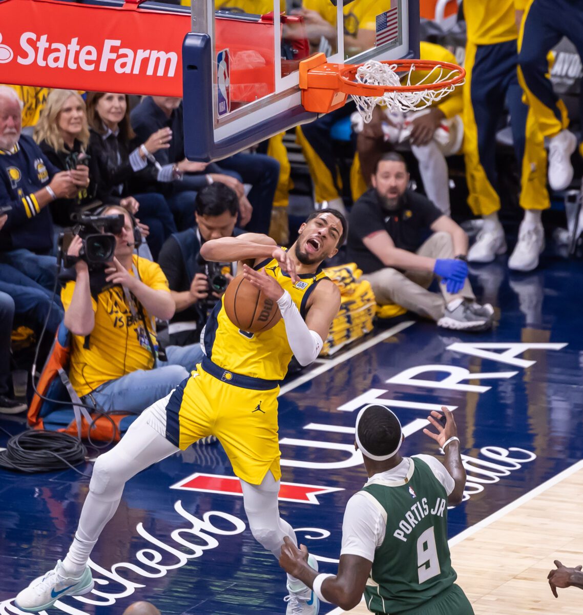 Game 3 between the Milwaukee Bucks and Indiana Pacers, first round of the 2024 NBA Playoffs, on April 26, 2024 at Gainbridge Fieldhouse in Downtown Indianapolis, Indiana. Photo was taken by Senior Sports Photographer Walt Thomas for the Indianapolis Recorder.