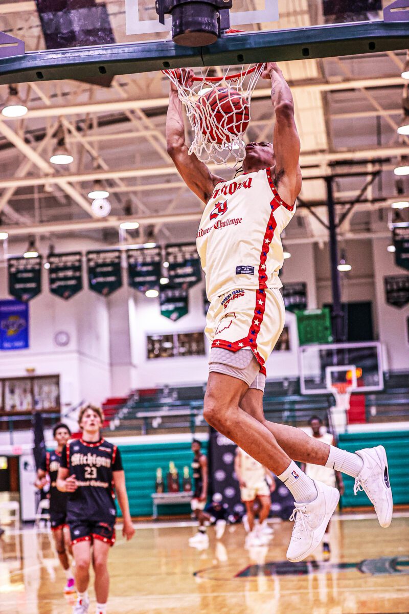 Ben Davis High School graduate K.J. Windham goes up strong for the slam during Prep Ball Star Midwest Challenge on May 11, 2024 at Arsenal Technical High School (Photo/David Dixon)
